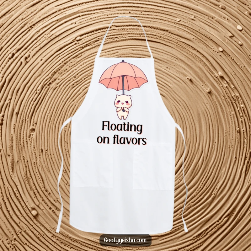 Funny Apron: Kawaii character with an oversized umbrella floating upwards, perfect for kitchen fun.