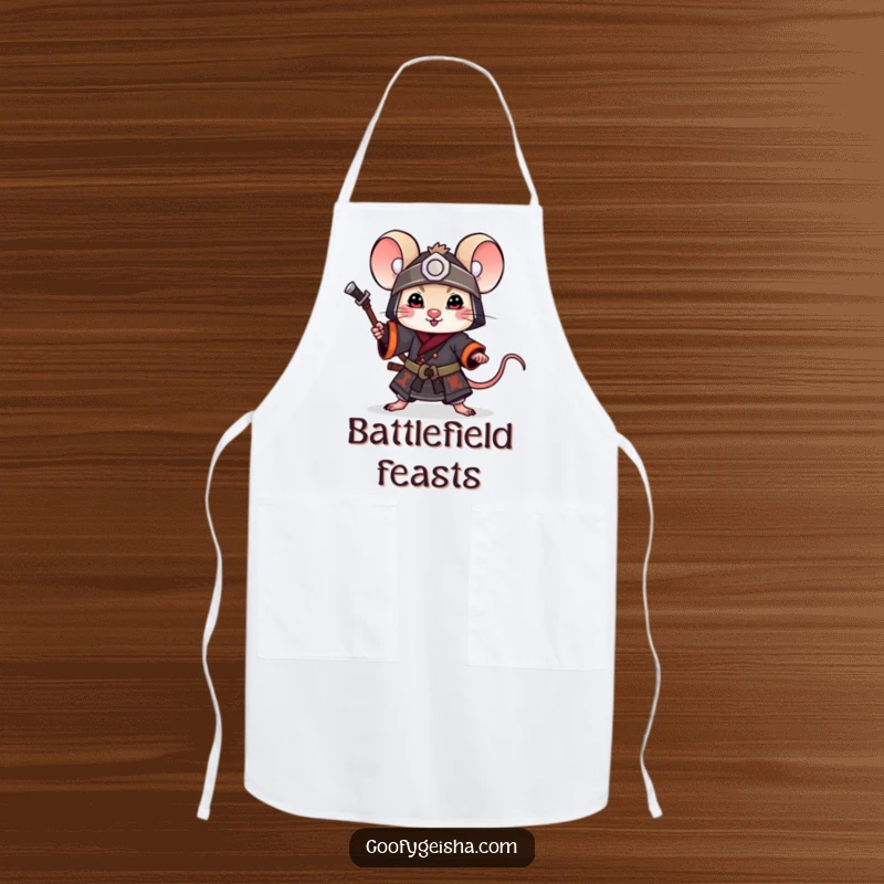 Funny Apron: A little mouse in samurai attire striking a playful pose, ready to bring heroic charm to any cooking task.
