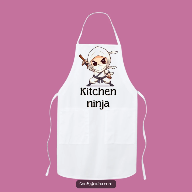 Funny Ninja Apron: Chibi Pose Action Design - Hilarious Kitchen Gift for Ninjas