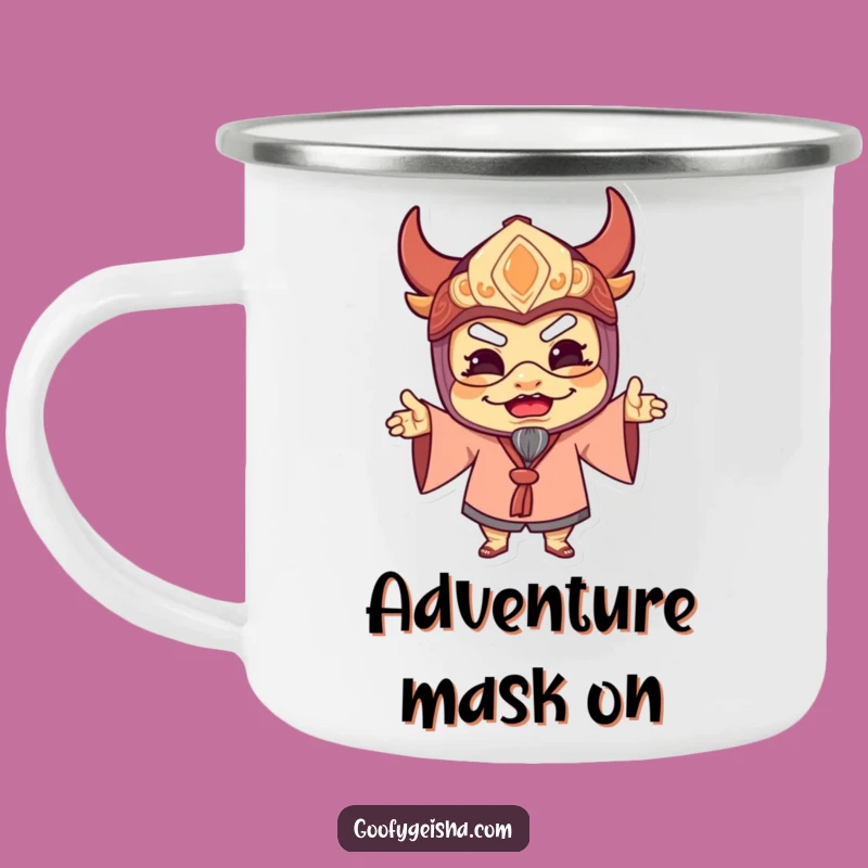 Durable Funny Masked Character Camping Mug: Adventure with a Grin