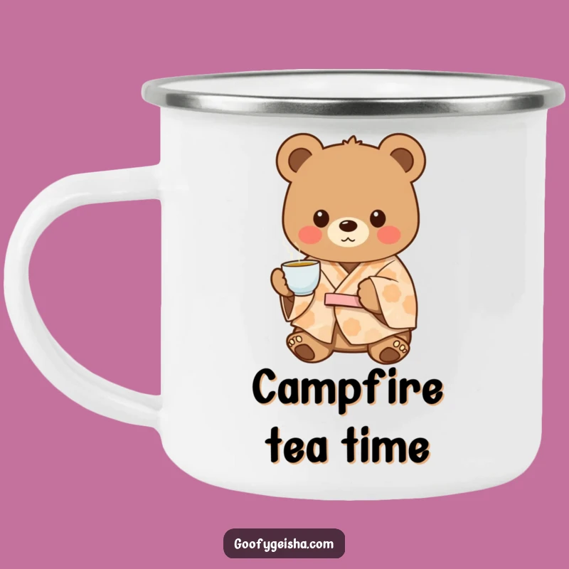 Funny Bear Kimono Camping Mug: Outdoor Tea Time, Unique Humorous Gift