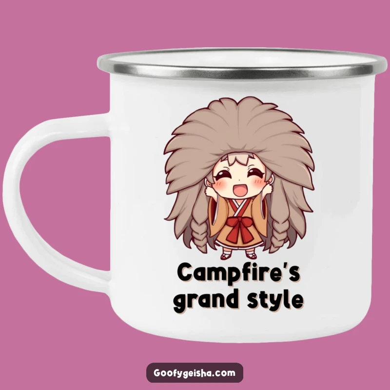 Funny Kabuki Wig Camping Mug - Theatrical Brews on the Go!