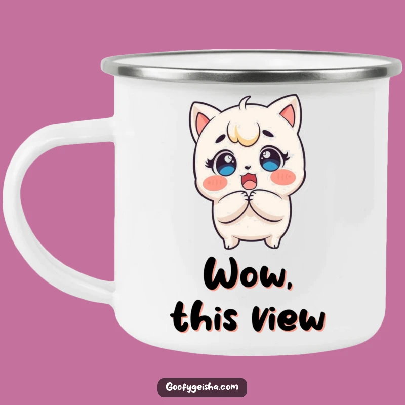 Funny Kawaii Surprise Camping Mug: Astonished Sips on Adventures