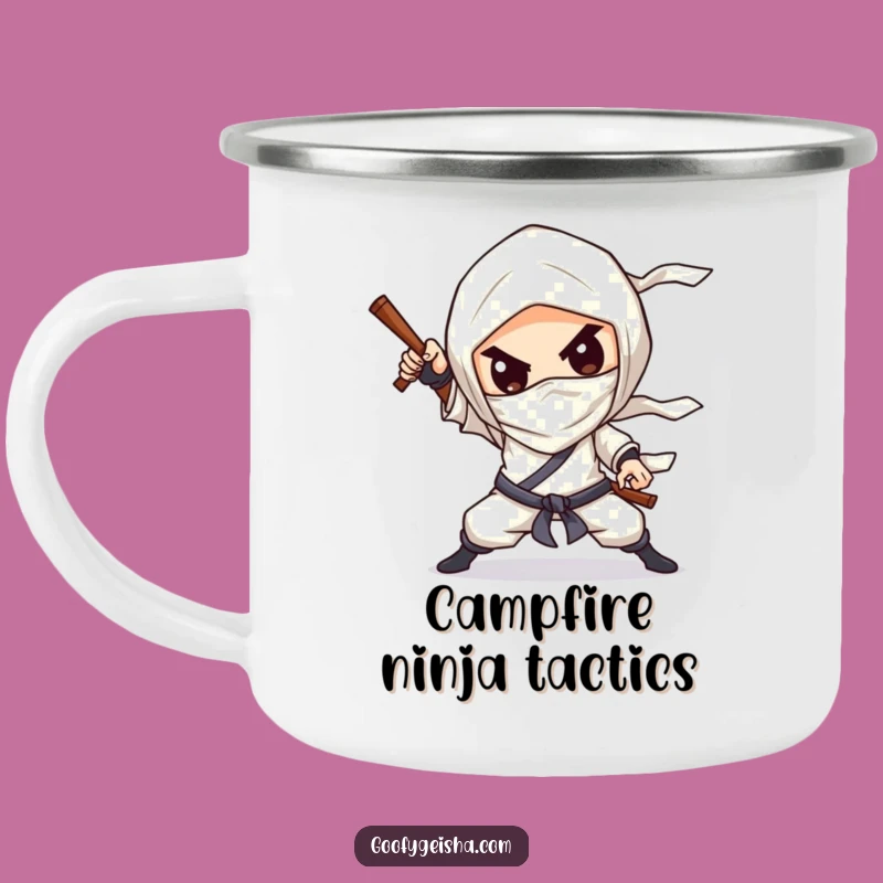 Funny Ninja Camp Mug: Chibi Pose Action - Outdoor Martial Arts Humor Gift