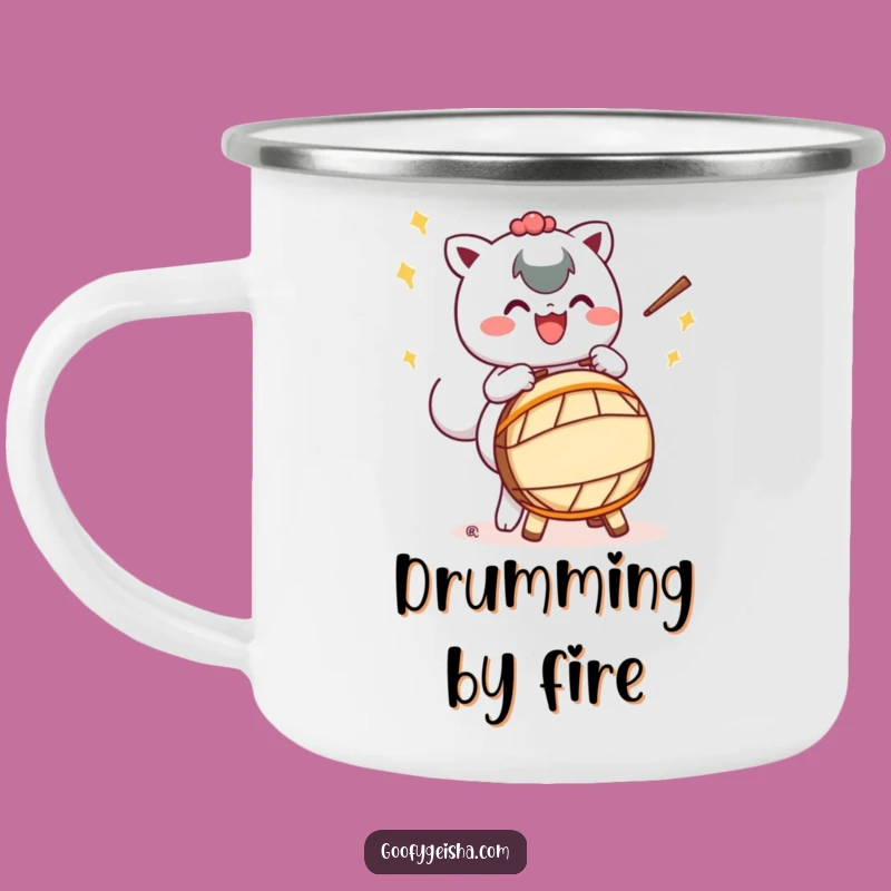 Funny Taiko Drum Camping Mug - Kawaii Character Outdoor Music Cup