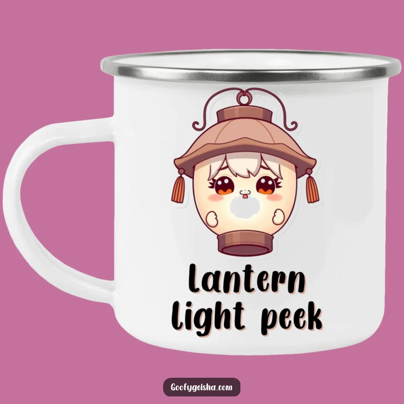 Funny Curious Peeking Character Lantern Camping Mug - Mystery Outdoor Gift