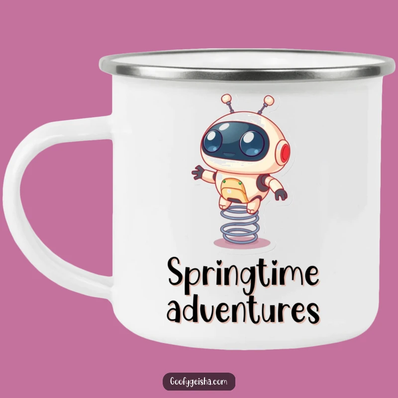 Funny Robot Camping Mug: Bouncy Spring Fun, Durable Gift for Adventurers