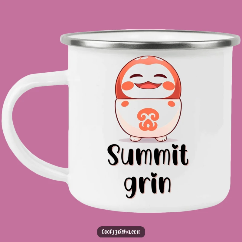Funny Daruma Camping Mug: Upside Down Cheer, Durable Gift for Optimists