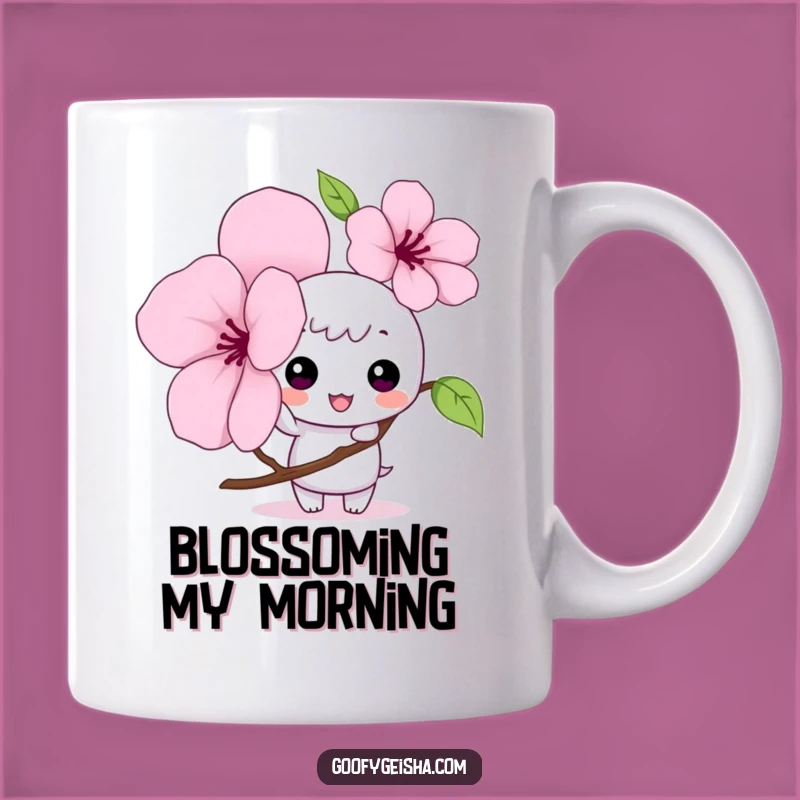 Funny Kawaii Blossom Mug: Mischievous Character Cherry Petal Tap Gift
