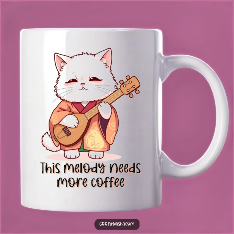 Funny Awkward Cat Shamisen Mug: Kimono Cat, Hilarious Cultured Funny Gift
