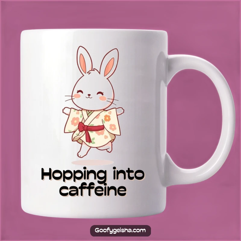 Funny Bunny Kimono Mug: Bouncy Skipping Joy, Perfect Humorous Gift