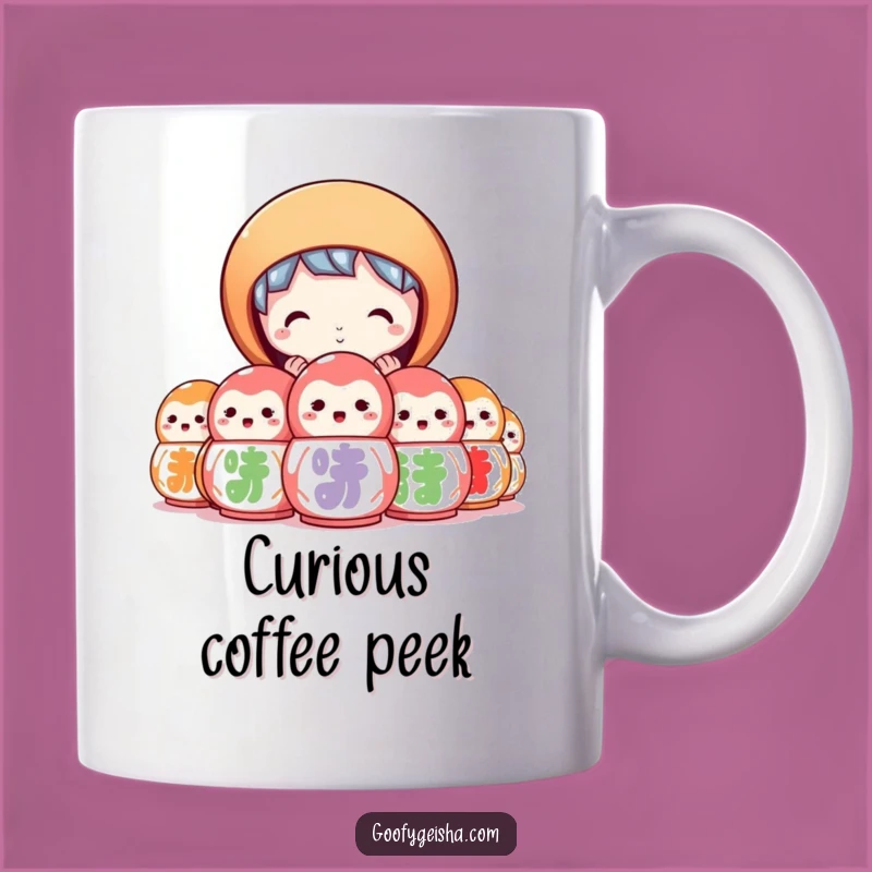 Funny Curious Daruma Mug - Peeking Character Gift for Mystery Lovers