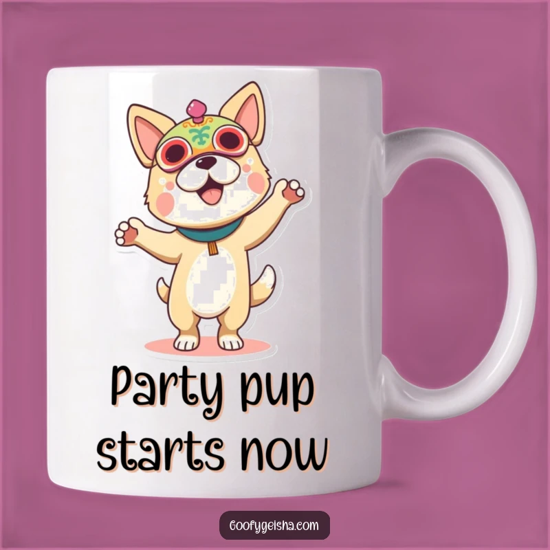 Funny Dog Festival Mask Mug: Groovy Dancer Delight & Hilarious Gift Idea
