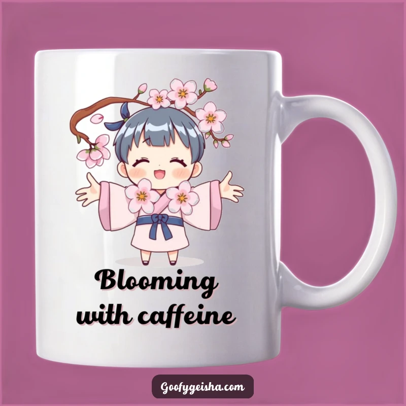 Funny Hugging Blossom Mug: Joyful Character Embrace, Perfect Funny Gift for Spring Lovers