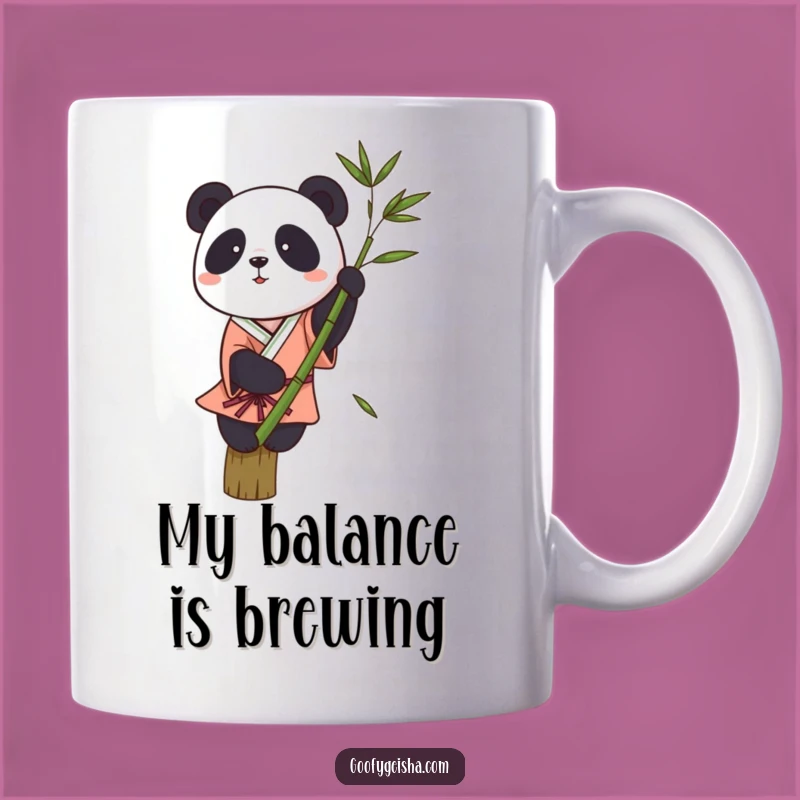 Funny Panda Balance Art Mug - Adorable Kimono Panda Bamboo Stalk Gift