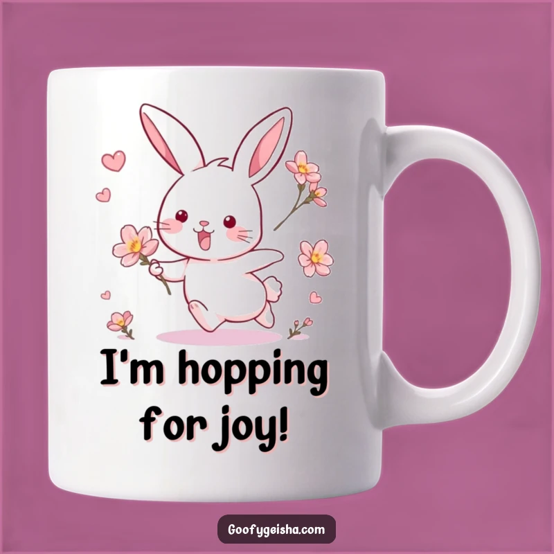 Funny Rabbit and Blossom Chase Mug: Adorable & Hilarious Gift for Garden Lovers