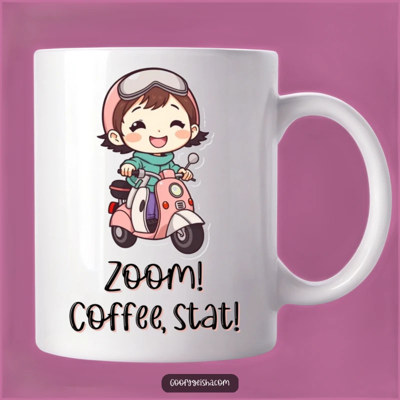 Funny Scooter Rider Mug: Cheerful Character on a Zooming Ride, Perfect Funny Gift