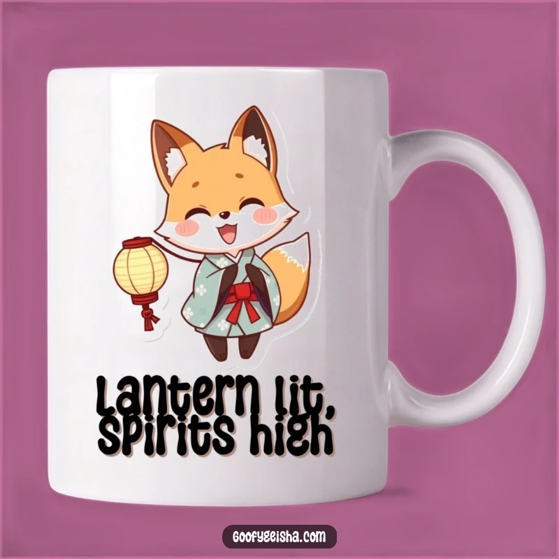 Funny Yukata Fox Lantern Mug: Adorable Anime Character Gift for Festival Fun