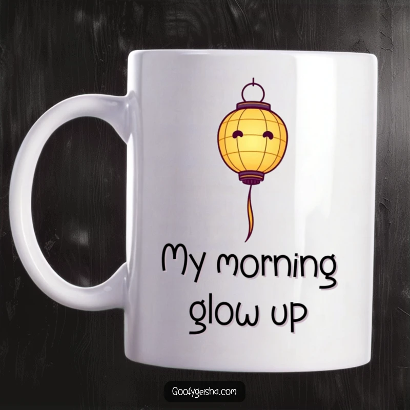 Funny Paper Lantern Mug: A cheerful character floats upward with colorful streamers, symbolizing joy and freedom.