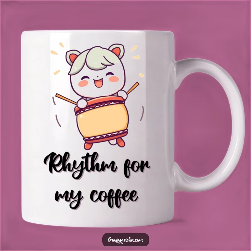 Funny Kawaii Taiko Drum Mug: Energetic Character Gift for Rhythm Lovers