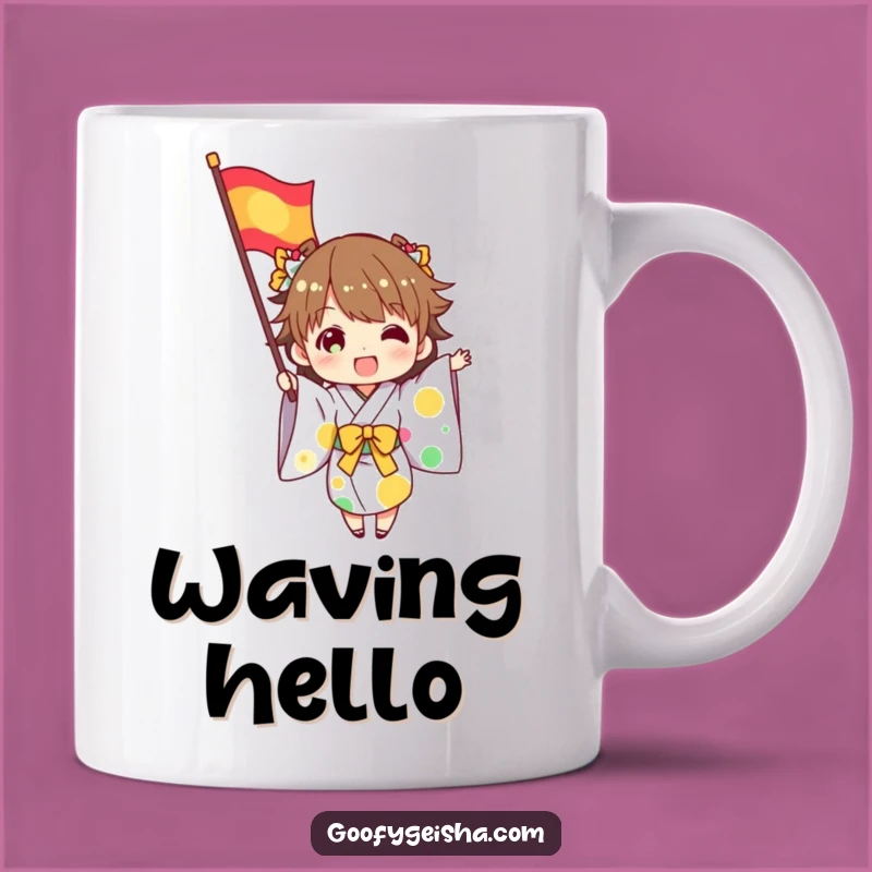 Funny Kimono Character Flag Waving Mug - Exciting Celebration Gift