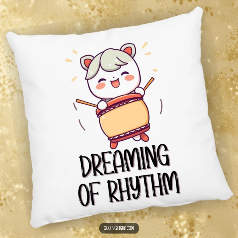Funny Kawaii character Taiko drum pillow, designed with exaggerated motions for a cozy and energetic feel.