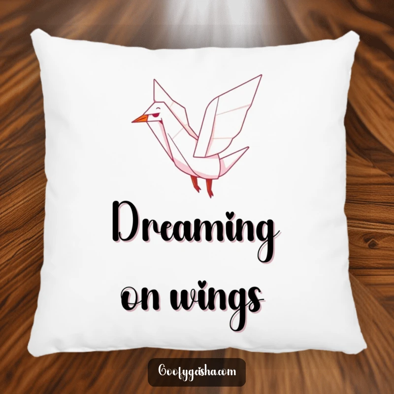 Funny pillow featuring a cute origami crane character flapping its wings, offering comfort and a serene, joyful accent for any room.