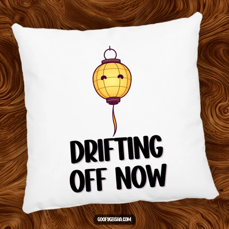 Funny Paper Lantern Pillow: Soft cushion featuring a paper lantern character floating cheerfully upwards with trailing streamers, perfect for comfort.