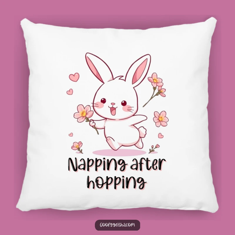 Funny Rabbit & Blossom Chase Pillow: Cuddly Comfort & Hilarious Accent