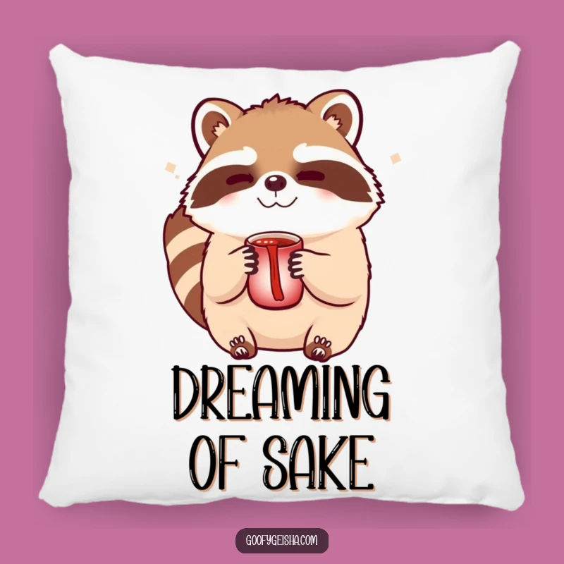 Funny Tanuki Sake Pillow: Cozy Winking Character Cushion, Comforting Funny Gift