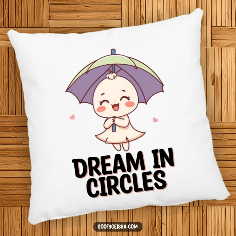 Funny Umbrella Pillow featuring a cute umbrella character spinning with a joyful expression, perfect for adding comfort and cheer.