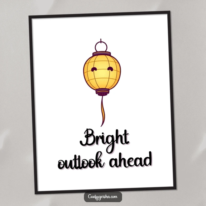 Funny Paper Lantern Digital Art Print: A delightful and colorful artwork of a paper lantern character floating upwards with streamers.