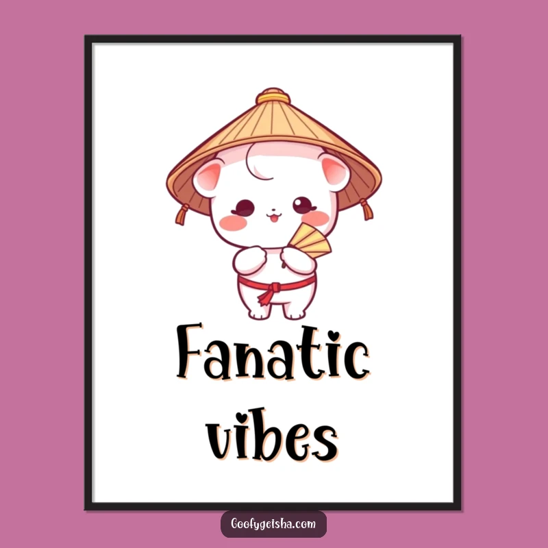 Funny Kawaii Digital Art - Japanese Hat Character Fanning Wall Decor