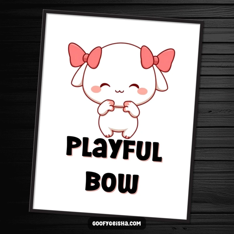 Funny digital art print of a cheerful character with a smile, performing a playful bow, ideal for adding warmth and funny vibes.