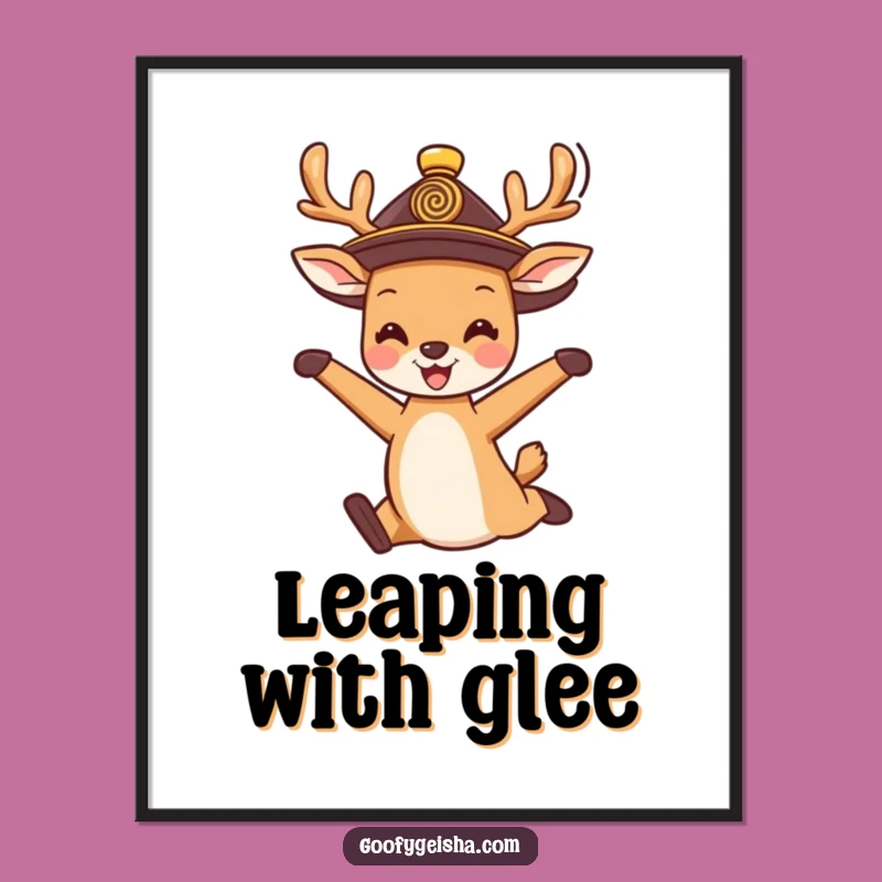 Funny Deer Jump Digital Print: Happy Character Art, Perfect Funny Gift