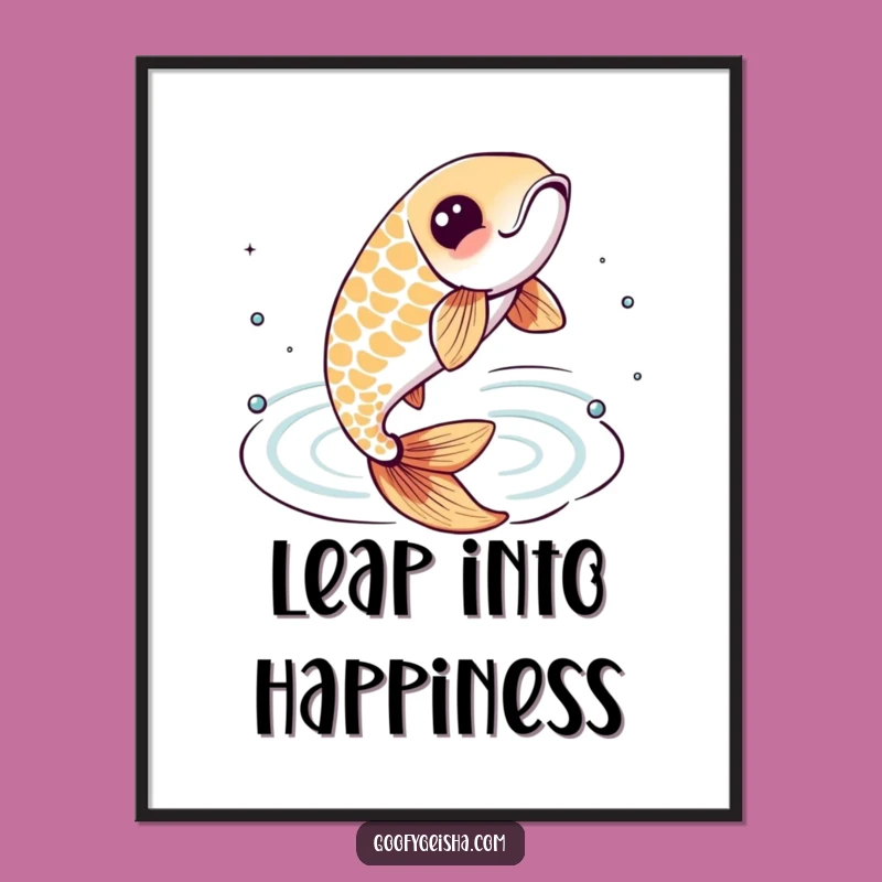 Funny Koi Fish Digital Art: Lively Leaping Carp Print
