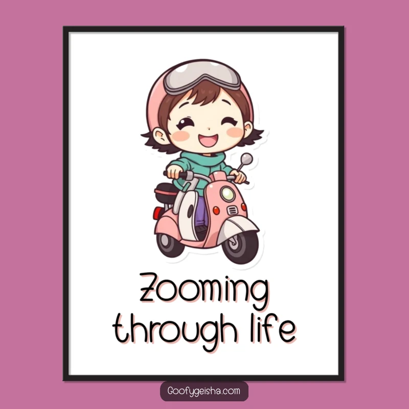 Funny Scooter Art Print: Cheerful Grin Character Scene, Vibrant Funny Gift for Walls