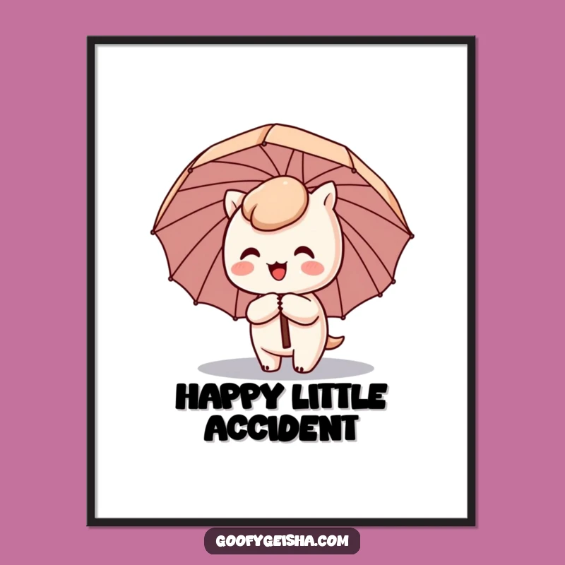 Funny Kawaii Umbrella Digital Art Print - Comical Decor for Instant Joy