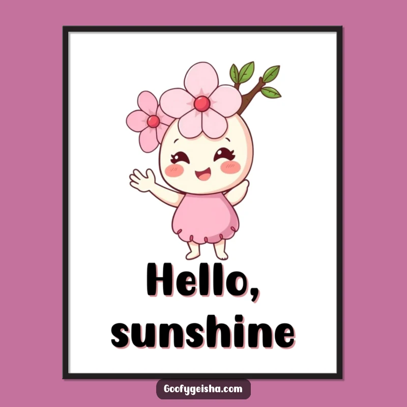 Funny Cherry Blossom Digital Art: Cheerful Hello Wall Decor