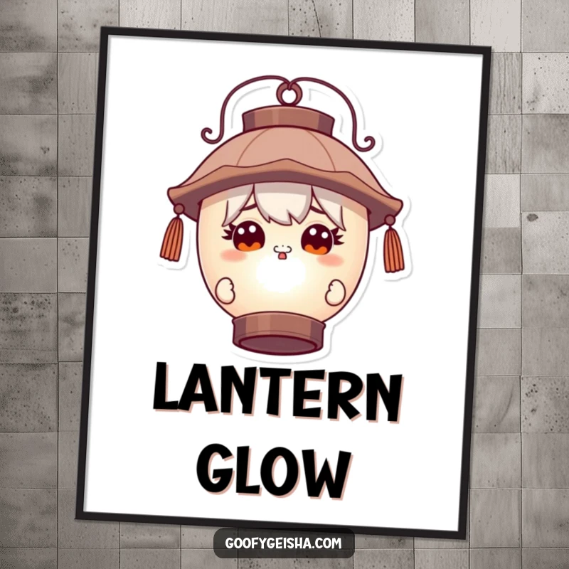 Funny digital art print of a character with wide, curious eyes peeking around a large lantern, ideal for adding mystery and funny vibes.