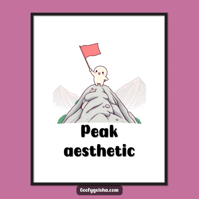 Funny Kawaii Victory Mountain Art Print: Hilarious Digital Decor