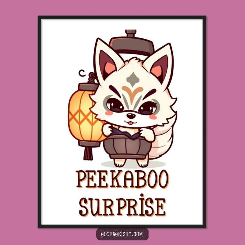 Funny Kitsune Mask Digital Art: Playful Peeking Character for Instant Mystery