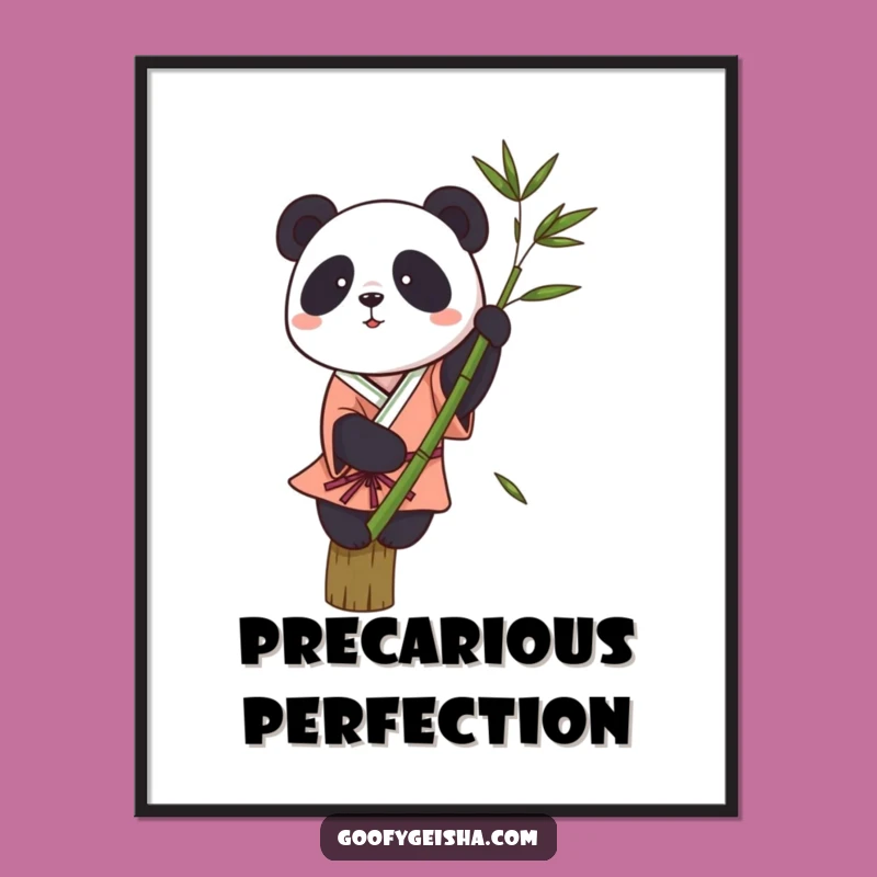 Funny Panda Kimono Digital Art Print - Wobbly Balance Wall Decor Gift