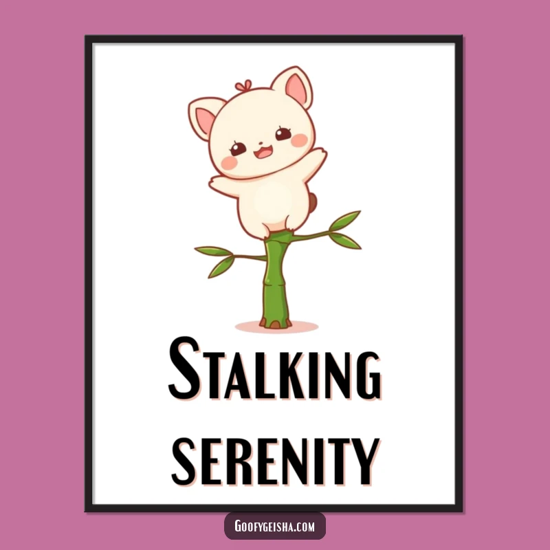 Funny Kawaii Digital Art Print: Bamboo Balance Decor