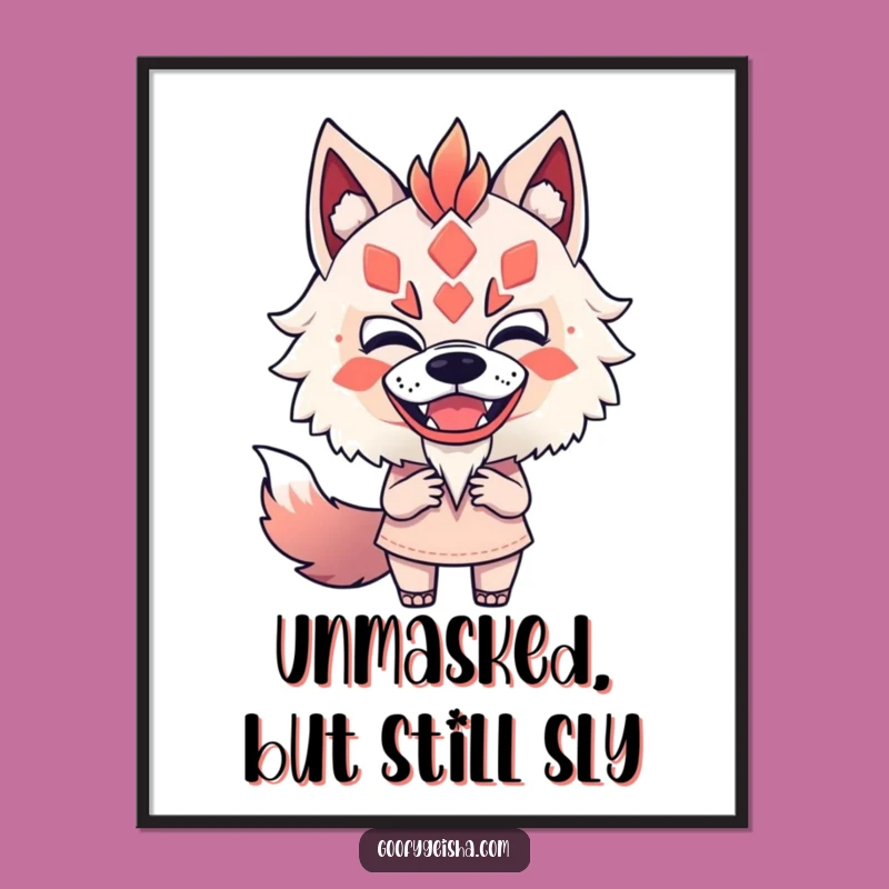 Funny Kitsune Mask Mimic Digital Art: Fearless Character's Playful Aura, Instant Funny Gift