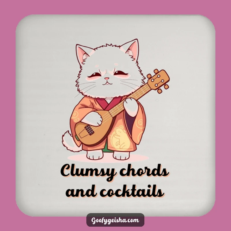 Funny Kimono Cat Coaster: Shamisen Player, Quirky Funny Gift