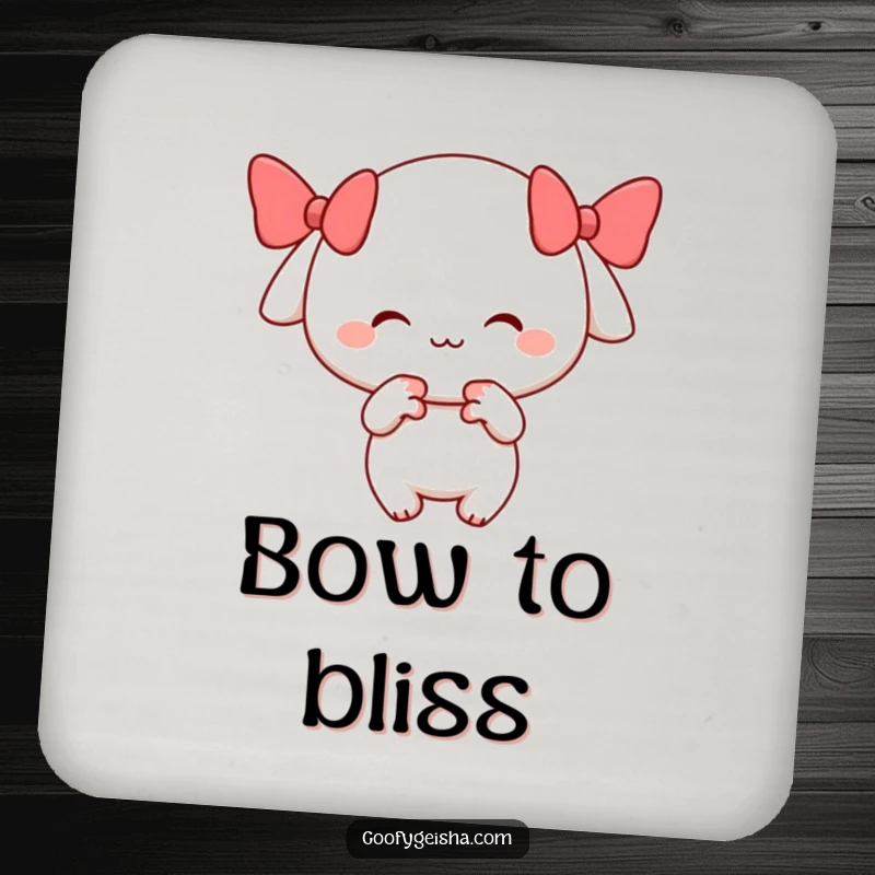 Funny drink coasters with a cheerful, smiling character performing a playful bow, adding politeness and humor to table protection.