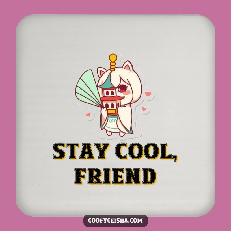 Funny Kawaii Pagoda Fan Coaster Set: Protect Surfaces with Humor