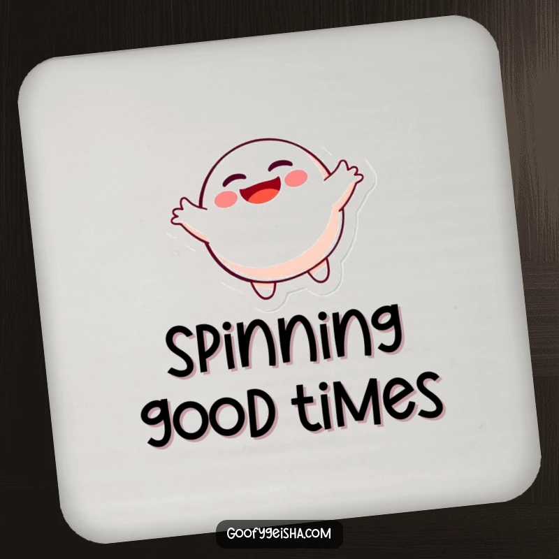 Funny spinning Daruma doll drink coaster, showcasing a joyful character to add humor and protect surfaces.