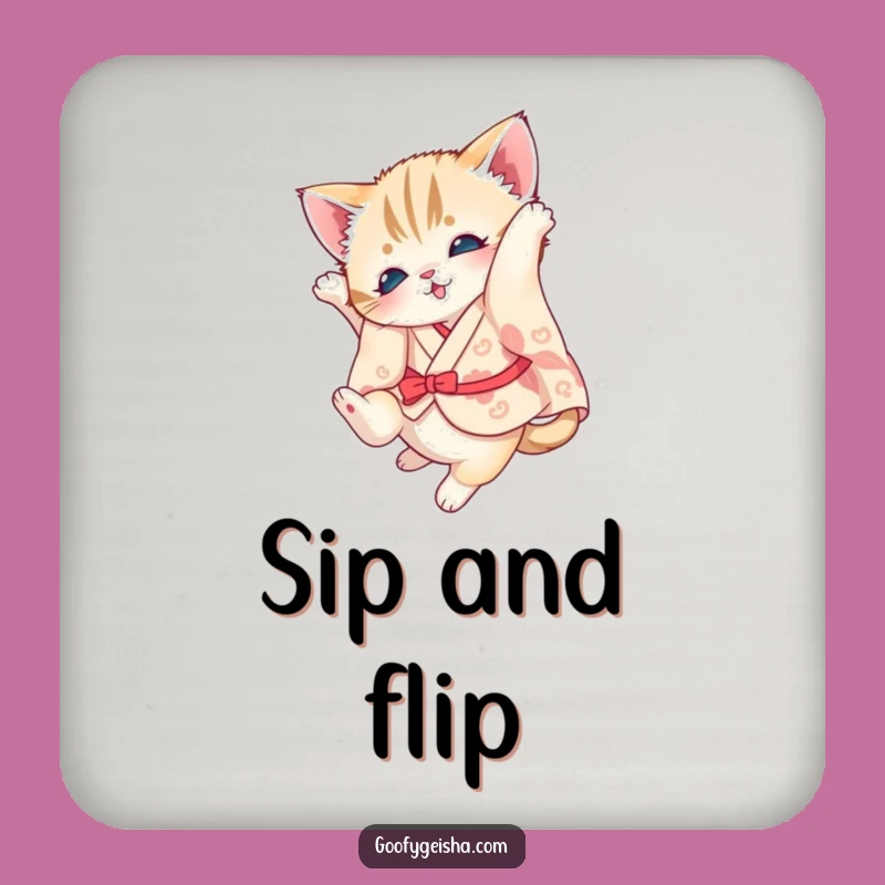 Funny Kitten Kimono Coasters: Protect Surfaces with Feline Flair!